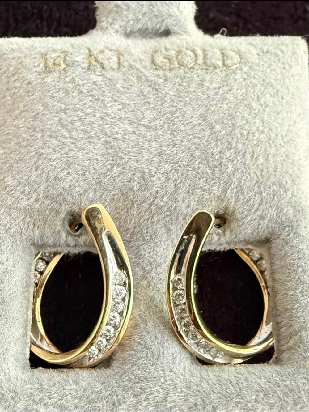 14K Gold Diamond Horseshoe Hoop Earrings - Gold-New